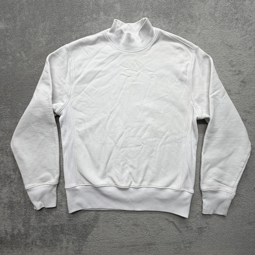 Champion Sweatshirt Mens M White Mock Neck Pullover Reverse Weave Fleece